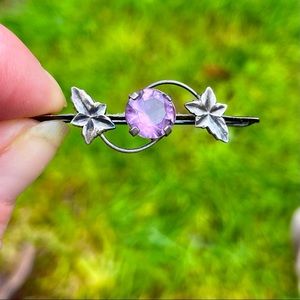 Antique Sterling Silver Amethyst Paste Collar Pin